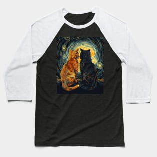 Cat Starry Night Poetry Baseball T-Shirt